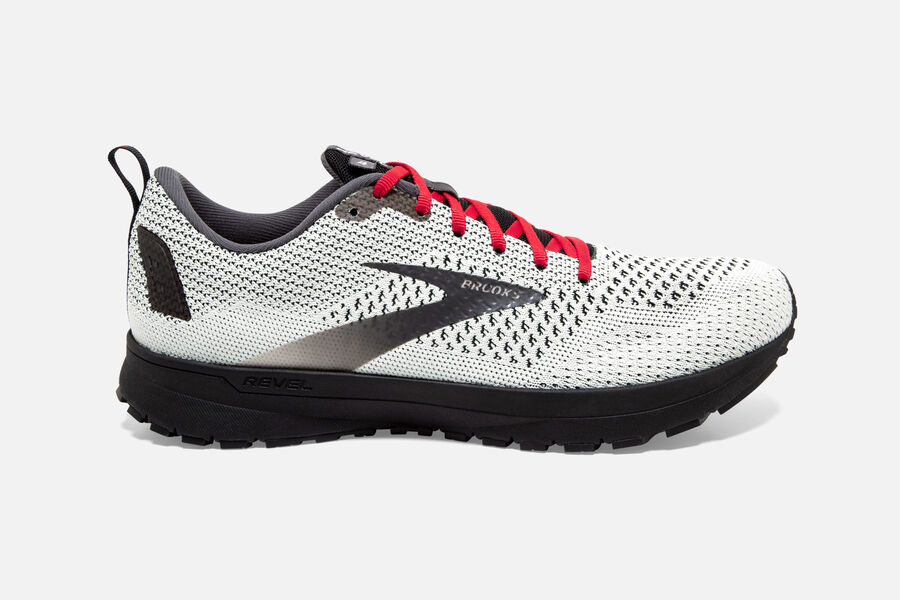 Mens Brooks Revel 4 Road Shoes White/Black/Red | 148239-BZL